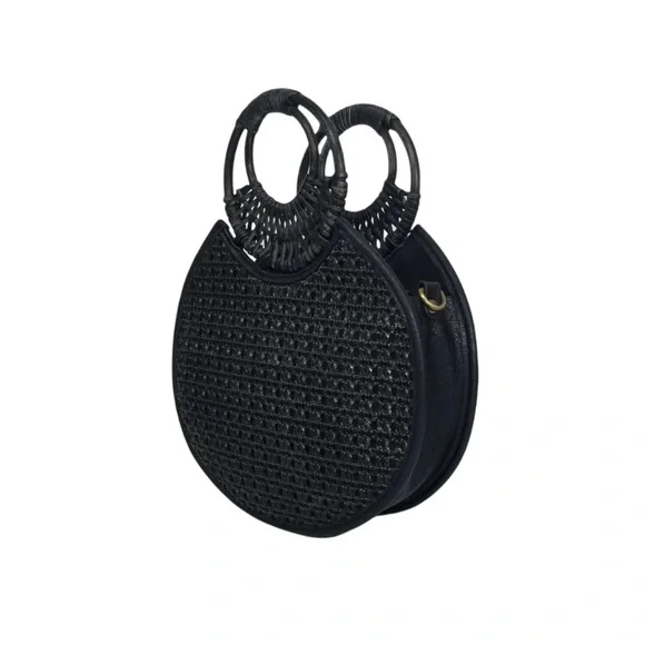 ANTHROPOLOGIE Womens Marianne Black Woven Crossbody Circle Bag - Picture 3 of 12